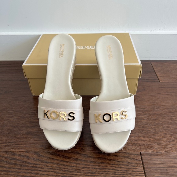 Michael Kors Brady white leather platform wedge espadrille slides - Picture 4 of 9